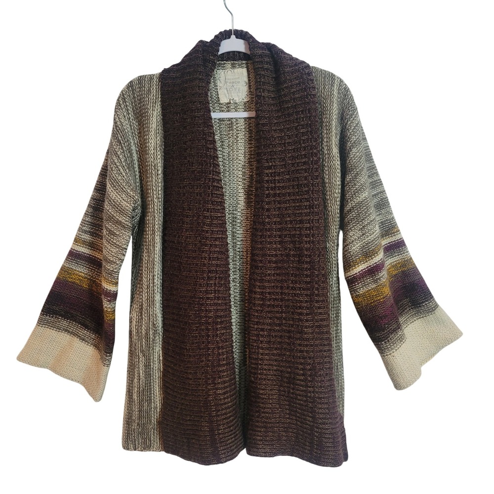 Peace & Love Urban Behavior Brown Striped Open Front Cardigan Shawl Collar L